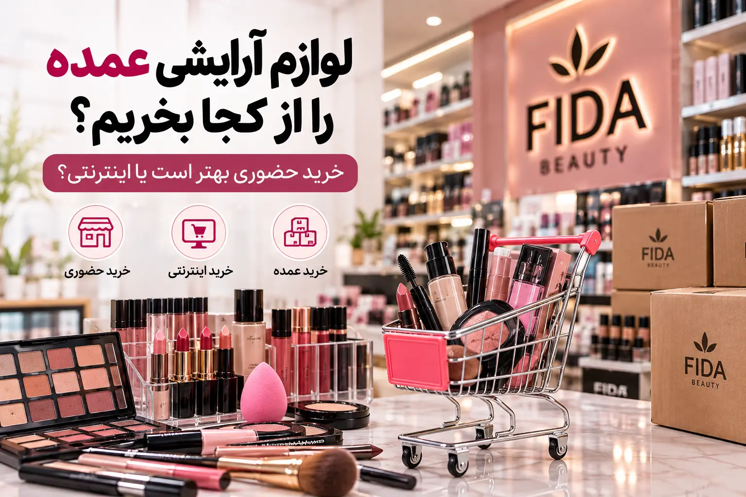 خرید لوازم آرایشی عمده؛ مقایسه خرید حضوری و اینترنتی