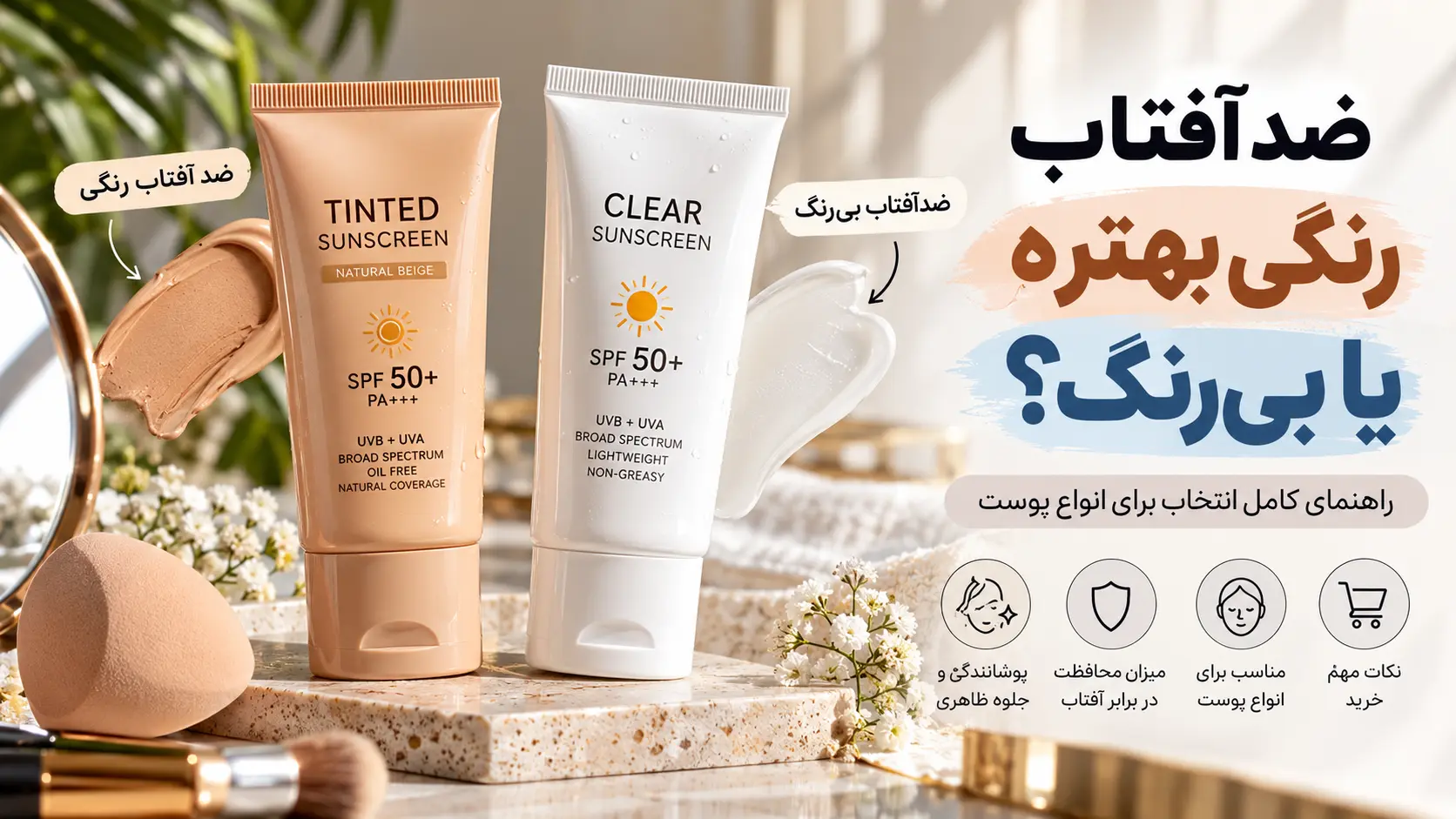 مقایسه ضد آفتاب رنگی و بی‌رنگ برای پوست چرب، خشک و جوش‌دار و انتخاب بهترین ضد آفتاب روزانه