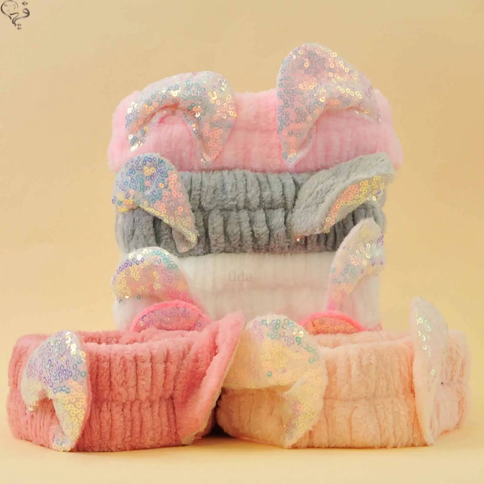 هدبند حوله ای خرگوشی پولک دار